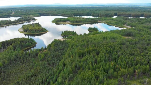 4K Drone Video of Moose Creek Reservoir at Chena Lake Recreation Areas and Campground near North Pole, Alaska