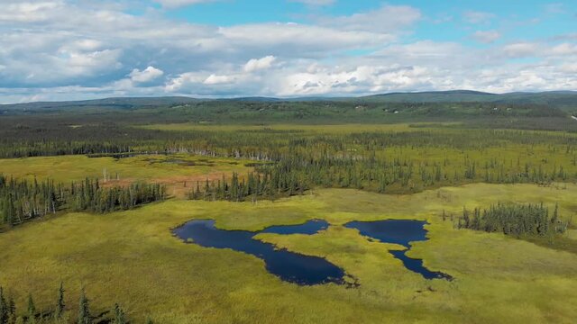 4K Drone Video of Tundra Wilderness During Summer ner North Pole, Alaska at 4X Speed