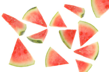 Juicy watermelon slices isolated on white background