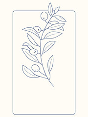 Floral Rectangle navy and beige. frame of twigs, leaves and flowers. Frames for the Valentine's day, wedding decor, logo and identity template.