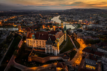 Fototapeta Beautiful, dark sunset over Wawel Royal Castle in Krakow, Poland obraz