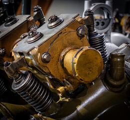 Close-up of Aeroplane in-line piston engine - mechanical man