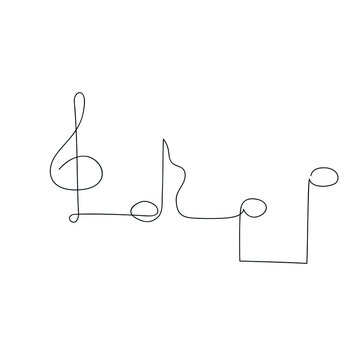 Continuous line drawn musical notes. Musical sketch. Isolated. Modern art. Vector illustration in minimal style.