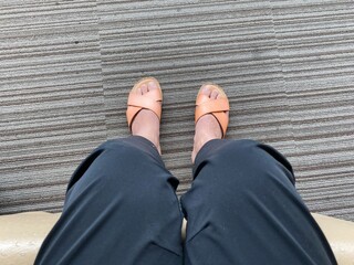 person standing on steps