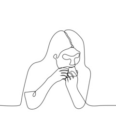 woman eating a slice of pizza - one line drawing. pizza eating, violation of the diet concept