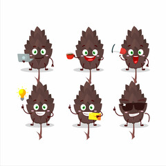 Conifers cartoon character with various types of business emoticons
