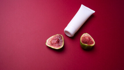 hand cream packaging on red background
