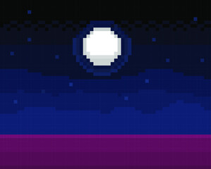 Pixel night sky background, abstract illustration for retro games