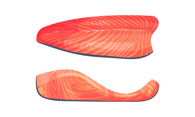 Slices of raw salmon fillet set vector illustration