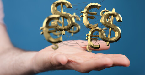 Packs of dollars and euro money symbol 3d.