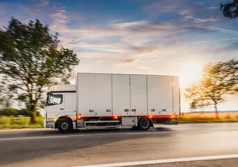 Lorry Truck transport on motorway in motion