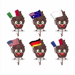Fotobehang Conifers cartoon character bring the flags of various countries © kongvector