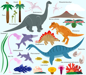 ジュラ紀の陸海空の恐竜達のパーツセット