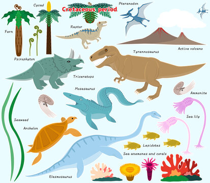 白亜紀の陸海空の恐竜達のパーツセット