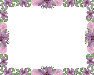 white background with arrangement purple floral watercolor border