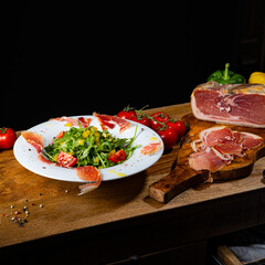 Rocket salad with dried Spanish ham