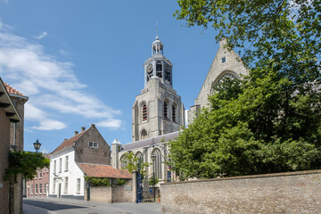 The Peperbus is the church tower of the Sint-Gertrudiskerk in Bergen op Zoom, Noord-Brabant province, The Netherlands - obrazy, fototapety, plakaty