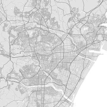 Urban city map of Sendai. Vector poster. Black grayscale street map.