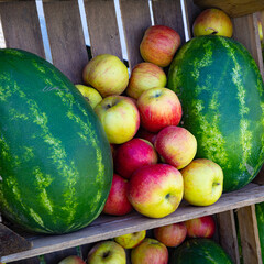 Fruity decoration with apple and melon