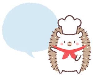 案内するハリネズミのコックさんとフキダシ
