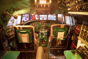 Center console and throttles in airplane