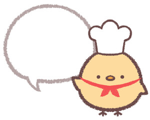 案内するヒヨコのコックさんと線画フキダシ