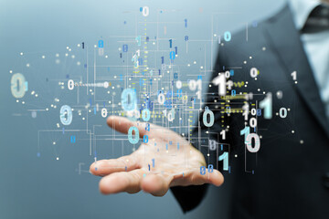 Digital cyberspace with particles and Digital data network connections concept.