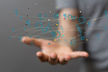 Digital cyberspace with particles and Digital data network connections concept.