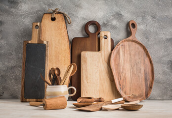 Collection of wooden kitchen utensils