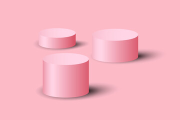 3 pink Podium 3d, realistic stand product in background pink.