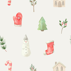 Seamless pattern. Hand painted Christmas Toys.