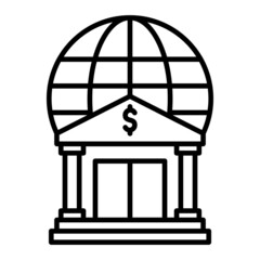 Fototapeta na wymiar Global Banking Vector Outline Icon Isolated On White Background