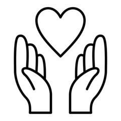 Hand with heart Vector Outline Icon Isolated On White Background