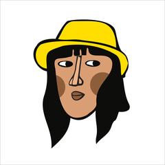 Hand drawn woman faces. Portraits of various young women. Trendy black and white icons collection.