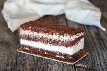 tiramisu dessert on wood background