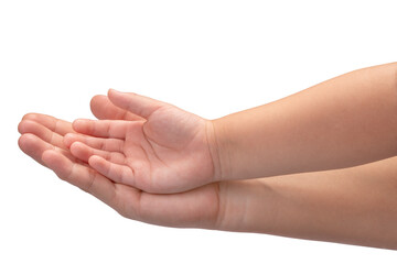 Mother and Child’s holding hands isolated on a white background, Mother and Kid hand isolated on a white background With clipping path. 