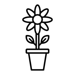 Flower pot Vector Outline Icon Isolated On White Background