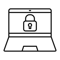 Laptop Lock Vector Outline Icon Isolated On White Background