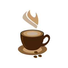 Coffee cup with coffee beans isolated on white background. Vector illustration.