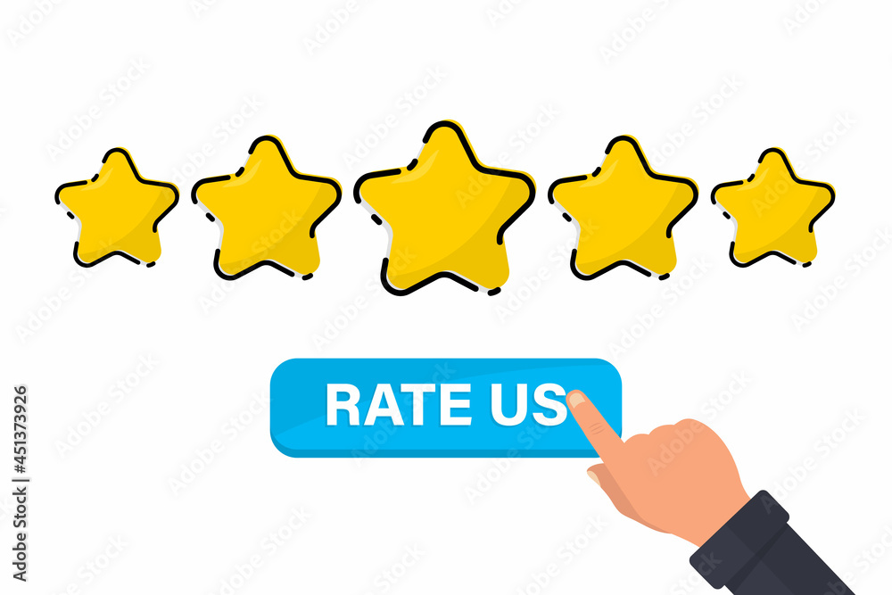 Wall mural five gold star rating. satisfaction rating and leaving positive review. online feedback reputation q