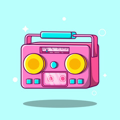 Cute Sound blaster vector. Boombox cartoon illustration on colorful flat design style.