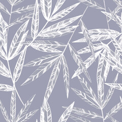 Hand dawing plants. Simple pencil. Botanical seamless pattern. Design for textile, wallpaper