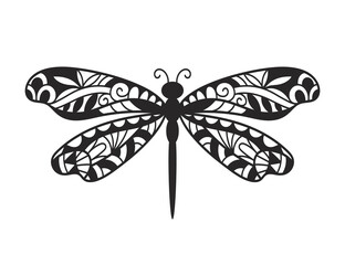 Beautiful Dragonfly hand drawn ornamental artistic print, tattoo design