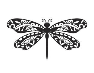 Beautiful Dragonfly hand drawn ornamental artistic print, tattoo design