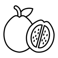 Guava Vector Outline Icon Isolated On White Background