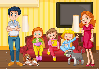 Happy family in the living room scene