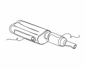 Continuous one line drawing of big electronic cigarette in silhouette on a white background. Linear stylized.Minimalist.