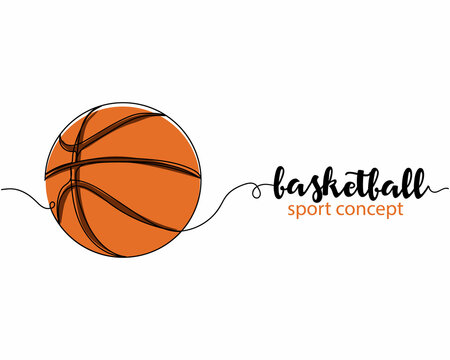 Continuous one line drawing of basketball ball sport concept in silhouette on a white background. Linear stylized.Minimalist.