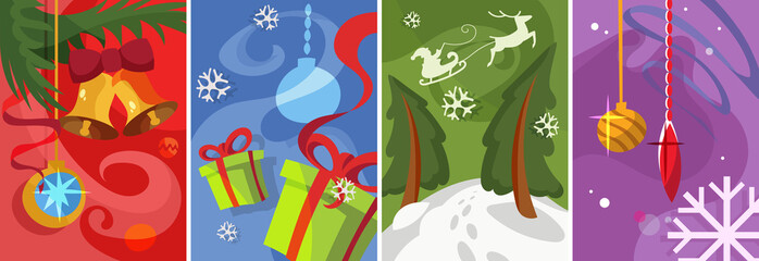 Collection of Christmas posters. Different postcards designs in cartoon style.