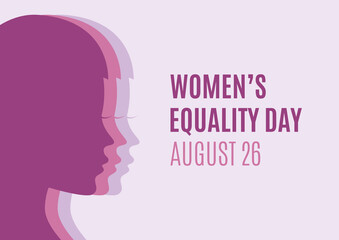 Women's Equality Day Poster with female face from profile vector. Woman's face in profile purple silhouette icon vector. August 26, important day